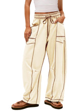 Load image into Gallery viewer, Yanekop Womens Baggy Wide Leg Pants Casual Summer Palazzo Pants Drawstring Waist Lounge Pants with Pockets(Beige,S)
