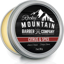Load image into Gallery viewer, Rocky Mountain Barber Company Solid Cologne for Men – Citrus &amp; Spice Scent – 2 Oz Size - Made with Coconut Oil, Shea Butter - Long-Lasting Scent
