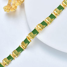 Load image into Gallery viewer, HPQQ Green Jade Bracelet for Women 18k Gold Plated Sterling Silver Jade Jewelry Fortune Good Luck Green Gemstone Bangle Bracelet Birthday Christmas Gifts for Mom Wife Grandma
