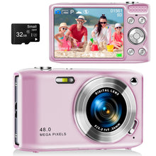 Load image into Gallery viewer, Digital Camera, FHD 4K Point and Shoot Camera with 2.88' IPS Screen, 48MP 4K Video, 16X Zoom, Macro Mode, Flash - Compact Beginner Camera for Teens, Pink
