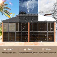 Load image into Gallery viewer, EROMMY 12' X 20' Hardtop Sunroom, Galvanized Steel Double Roof Gazebo Solarium with Wood Grain Aluminum Frame &amp; Detachable Windows, All-Weather Sun Room for Patio Deck Backyard
