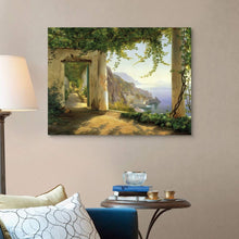 Load image into Gallery viewer, CANVAS ON DEMAND View to the Amalfi Coast Canvas Wall Art Print, European Window to a Mediterranean Seaside Town, Carl Frederic Aagaard Italian Landscape Painting, Italy Artwork, 40"x30"
