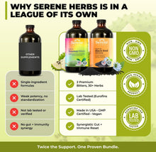 Load image into Gallery viewer, Serene Herbs Soursop Bitters Liquid &amp; Black Seed Bundle – Organic Herbal Guanabana for Digestive Support &amp; Immune Health – Vegan, Non-GMO – 32 oz (16 oz Each), 32 Servings

