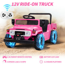 Load image into Gallery viewer, GarveeTech Licensed Toyota Ride on Truck, 12V Kids' Electric Car with Parent Remote Control Ride on Car with Truck Bed Storage, Safety Belt, Soft Braking, Suspension,
