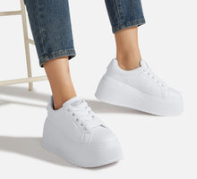 Load image into Gallery viewer, LUCKY STEP Women's Platform Fashion Sneakers Classic Wedge Canvas Casual Low Top Retro Walking Shoes(White,9 B(M) US)
