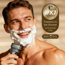Load image into Gallery viewer, PongTHUMB Electric Razor for Men with Pop-Up Trimmer: Rechargeable Cordless Foil Shaver for Face - Wet/Dry/Anti-Slip Waterproof Shavers with LED Display - Metal Handheld Design Light Gray

