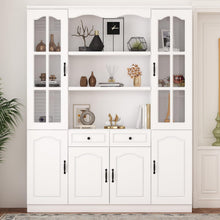 Load image into Gallery viewer, Homsee Tall Bookcase Bookshelf with Shelves, Drawers &amp; 2 Carved Glass Doors, Wooden Display Storage Cabinet with 14 Compartments for Home Office, Living Room, White (63" W x 15.7”D x 78.7”H)
