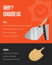 Load image into Gallery viewer, Pizza Peel Aluminum Pizza Spatula, Mooues 12 inch Metal Pizza Paddle(12"x 14")with Rocker Cutter Foldable Wood Handle, [Storage bag included], for Family Pizza Oven Baking Pizza, Dough, Bread &amp; Pastry
