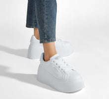 Load image into Gallery viewer, LUCKY STEP Women's Platform Fashion Sneakers Classic Wedge Canvas Casual Low Top Retro Walking Shoes(White,9 B(M) US)
