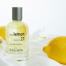 Load image into Gallery viewer, Liliya's Aroma Royal Lemon 27 Eau De Parfum - Vegan &amp; Clean Perfume for Women &amp; Men - Citrus Perfume - Fresh Lemon Notes &amp; Green Musk 3.4 Fl Oz
