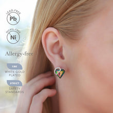 Load image into Gallery viewer, Leafael Infinity Love Heart Crystal Stud Earrings for Women, Silver Tone Fashion Statement Jewelry, Birthday Gifts for Mom Wife Her, Healing Stone for Protection, Rainbow Tourmaline Black
