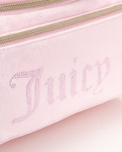Load image into Gallery viewer, Juicy Couture Pink Makeup Bag Cosmetics Organizer Travel Essentials Hanging Duffel Velour Rhinestones
