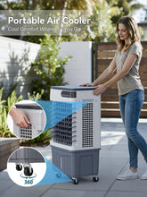 Load image into Gallery viewer, 3200CFM Swamp Cooler, 4-IN-1 Evaporative Air Conditioners With 10.5 Gal Water Tank, 4 Ice Packs, Remote, 12H Timer, 120°Oscillation, 36”Portable Cooling Fan with 3 Modes&amp;Speeds for Bedroom Indoor Room
