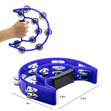Load image into Gallery viewer, Musfunny Tambourine Double Row Metal Jingles Hand Held Percussion Tambourines Half-Moon Musical Instrument for Adults, Church, KTV, Party (Blue)
