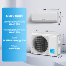 Load image into Gallery viewer, Garvee18000 BTU 21 SEER2 Ductless Mini Split AC &amp; Heat Pump, WiFi Control, Compatible with Alexa, 230V Energy Efficient Inverter System, Cools Up to 1000 Sq.ft
