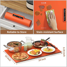 Load image into Gallery viewer, Electric Food Warming Mat: Silicone Food Warmer for Parties Buffet, Portable Fast Heating Pads for Food, Pizza Coffee Tea Heater Meat Defrosting Tray Adjustable Temperature (Orange)
