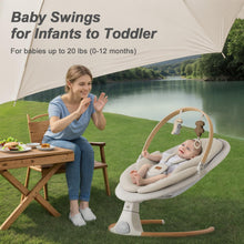 Load image into Gallery viewer, Baby Swings for Infants, Monamii Baby Swing, Infant Swing with 5 Speeds, 10 Lullabies, Electric Swing for Baby, Indoor &amp; Outdoor Use (Beige)
