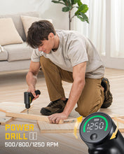 Load image into Gallery viewer, Fanttik K2 Ultra Power Drill, Cordless Drill/Driver, 3/8'' Keyless Chuck, Max. 30 N.m, Max. 1250 RPM, TapSwitch Gear Change, 2.5AH Rechargeable Battery, Tool Kit for Home DIY Projects

