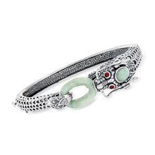 Load image into Gallery viewer, Ross-Simons Jade, 1.40 ct. t.w. White Topaz and .10 ct. t.w. Ruby Dragon Bangle Bracelet in Sterling Silver. 7.5 inches
