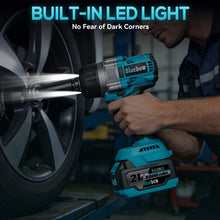 Load image into Gallery viewer, 1/2 Inch Cordless Impact Wrench, 900 Ft-lbs (1200 N·m) High Torque Brushless Impact Driver Gun, 2300 RPM, 2×4.0 Ah Batteries, LED Light, 4 Sockets, Variable Speed Power Tool for Car &amp; Tire Removal
