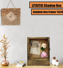 Load image into Gallery viewer, LITAITAI 11 x 14inch Shadow Box Frame with 1 Drawer 3 Removable Shelfs–Wooden Acrylic Display Cases, for Wall Mount and Tabletop Display Picture Flower Keepsake (Carbon)
