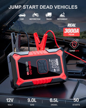 Load image into Gallery viewer, GOOLOO A3 Jump Starter with Air Compressor, 3000A Portable Car Battery Booster (9.0 Gas/6.5L Diesel) with 150PSI Auto-Shutoff Tire Inflator, 12V Supersafe Lithium Jump Box Car Battery Jumper Starter
