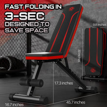 Load image into Gallery viewer, NFEET Adjustable Weight Bench for Full Body Workout, Foldable Workout Bench for Home Gym, Multi-Purpose Weight Bench with 3-Sec Folding&amp; Fast Adjustment for Bench Press Sit up Incline Flat Decline
