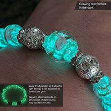Load image into Gallery viewer, ARTSY Crafts Glow in the Dark Firefly Beads Bracelet for Women, Luminous Glass Beads Healing Crystal Glowing Beaded Bracelets, Mermaid Bracelet, Stretch Stackable Bangle Wristband (White)
