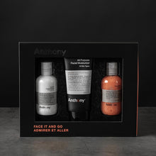 Load image into Gallery viewer, Anthony Face It &amp; Go Kit, Set Includes Glycolic Facial Cleanser 3.4 Fl Oz. All Purpose Facial Moisturizer 3 Fl Oz. Facial Scrub 3.4 Fl Oz.
