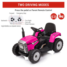 Load image into Gallery viewer, Garvee 12V 4.5Ah Kids Ride on Tractor with Trailer &amp; Remote Control, 5Mph Speed, Toddler Electric Vehicle Car with Headlights,2+1 Gear Shift, Music, USB for 3-6 Years Children, Two 25W Motors, Rose
