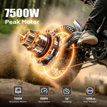 Load image into Gallery viewer, BIBUFF GT600 Electric Dirt Bike for Adults, 7500W Peak Motor, 55 MPH, 80+ Mile Range, 72V 30Ah Removable Battery, Full Suspension, Hydraulic Brakes, 19"/17" All-Terrain Tires, Electric Motorcycle
