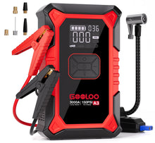 Load image into Gallery viewer, GOOLOO A3 Jump Starter with Air Compressor, 3000A Portable Car Battery Booster (9.0 Gas/6.5L Diesel) with 150PSI Auto-Shutoff Tire Inflator, 12V Supersafe Lithium Jump Box Car Battery Jumper Starter
