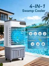 Load image into Gallery viewer, 3000CFM Swamp Cooler, 4-IN-1 Evaporative Air Conditioners With 9.2 Gal Water Tank, 4 Ice Packs, Remote, 12H Timer, 120°Oscillation, 36”Portable Cooling Fan with 3 Modes&amp;Speeds for Bedroom Indoor Room
