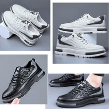 Load image into Gallery viewer, Men's Crocodile Pattern Waterproof Cowhide Shoes,Height Lifting Non-Slip Casual Softsole Oxford Fashion Leather Lace-Up Sneaker (Black,9.5,Men)
