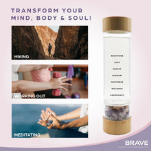 Load image into Gallery viewer, The Brave Soul Crystal Water Bottle, Slim Crystal Water Bottle Tea Infuser, Double Wall Glass for Hot and Cold Drinks. Slim Crystal Water Bottles with Crystals Inside. Eco-friendly &amp; Relaxing Gifts
