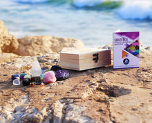Load image into Gallery viewer, AtPerry's 16 LARGE Natural Healing Crystals Set in Wooden Box - Tumbled, Rough &amp; Raw Crystals, Including Selenite Tower, Black Tourmaline, Amethyst, Rose Quartz, Lapiz Lazuli, Citrine &amp; Tiger's Eye
