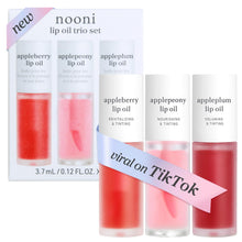 Load image into Gallery viewer, NOONI Korean Lip Oil Set - Appleberry, Applepeony &amp; Appleplum - Long-Lasting, Moisturizing, Revitalizing - Waterproof, No Peel Off, Stocking Stuffers (3EA, 0.12 fl oz)
