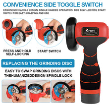 Load image into Gallery viewer, ZFULVO Cordless Brush Angle Grinder Kit, 19500rpm Mini Electric Angle Grinding Tool with 2pcs 16.8V 2000mAh Batteries and 6-Cutting Discs, Grinder Handheld Cutter for Metal Wood
