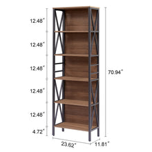 Load image into Gallery viewer, HOMISSUE Bookshelf, 6-Tier Bookshelf, Rustic Wood Metal Bookshelves and Bookcases, Freestanding Open Bookshelf, Industrial Tall Bookcase for Home Office, Living Room and Bedroom, Vintage Brown
