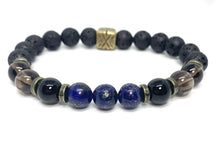 Load image into Gallery viewer, Gemstone Healing Bracelet, Holistic Crystals, Size Medium 7.5", Unisex Stretch, Natural Oil Diffuser with Lava Rock Beads, Gift For Men (Lapis, Black Onyx, Smokey Quartz)
