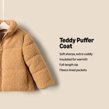 Load image into Gallery viewer, Amazon Essentials x Sofia Grainge Unisex Babies' Teddy Puffer Jacket, Camel, 18 Months
