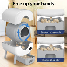Load image into Gallery viewer, Cumrige Self Cleaning Litter Box, Large Capacity Automatic Cat Litter Box Self Cleaning for Cats, App Control,Safety Protection, 2 Roll Garbage Bags,White &amp; Grey
