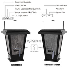 Load image into Gallery viewer, pohopa Bluetooth Speakers Waterproof, Solar Powered 2 Packs True Wireless Stereo Sound 20W Dual Pairing Lantern Indoor Outdoor Speakers with 20 Piece LED Lights, Richer Bass, Black
