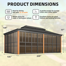 Load image into Gallery viewer, EROMMY 12' X 20' Hardtop Sunroom, Galvanized Steel Double Roof Gazebo Solarium with Wood Grain Aluminum Frame &amp; Detachable Windows, All-Weather Sun Room for Patio Deck Backyard
