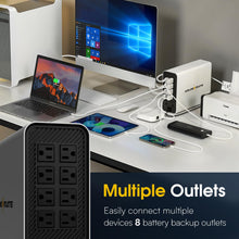 Load image into Gallery viewer, GOLDENMATE 1000VA/600W Lithium UPS Battery Backup and Surge Protector, Backup Battery Power Supply with LiFePO4 Batteries(153.6 Wh), Sinewave UPS System, 10 Years Lifespan, 8-Outlets, LCD Display
