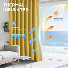 Load image into Gallery viewer, Joydeco Blackout Curtains for Bedroom - 100% Light Blocking 2 Panels Set Yellow Drapes 42"W x 108"L, Thermal Insulated Room Darkening Curtains, Linen Textured for Living Room, Rod Pocket &amp; Back Tabs
