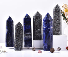 Load image into Gallery viewer, MOGEMT Large Blue Sodalite Crystal Tower Natural Healing Crystal Obelisk 6 Faceted Point Wand Reiki Meditation Home Decor 1.5-2 LBS
