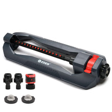 Load image into Gallery viewer, Eden 96213 Essential Turbo Oscillating Water Sprinkler, Covers Up to 3,600 sq. ft., 16 Nozzles, Weighted Base, Adjustable Range, Quick Connect Bundle, Dark Grey, Red, Silver
