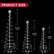 Load image into Gallery viewer, JOIEDOMI 3 Pack Spiral Christmas Tree Lights, 218 LED Outdoor Lighted Tree with Star Topper &amp; Stakes, Christmas Decorations for Yard Porch Patio Garden Holiday Xmas Eve Night Décor, Warm White
