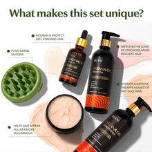 Load image into Gallery viewer, Nuani Batana Oil Shampoo and Conditioner Set (16 fl oz / 470 ml) with Rosemary &amp; Caffeine | Includes Deep Mask, Hair Oil &amp; Silicone Scalp Massager | Sulfate-Free, Paraben-Free for Fuller-Looking Hair.
